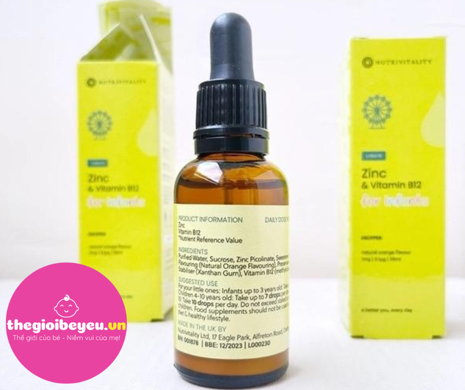 Kẽm Nutrivitality Zinc Vitamin B12 30ml Anh tăng đề kháng cho bé từ sơ sinh